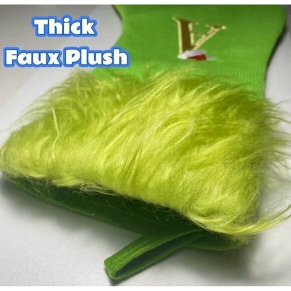 Green Christmas Stockings with Initials, 18” Knit Monogram Christmas E - Picture 4 of 6